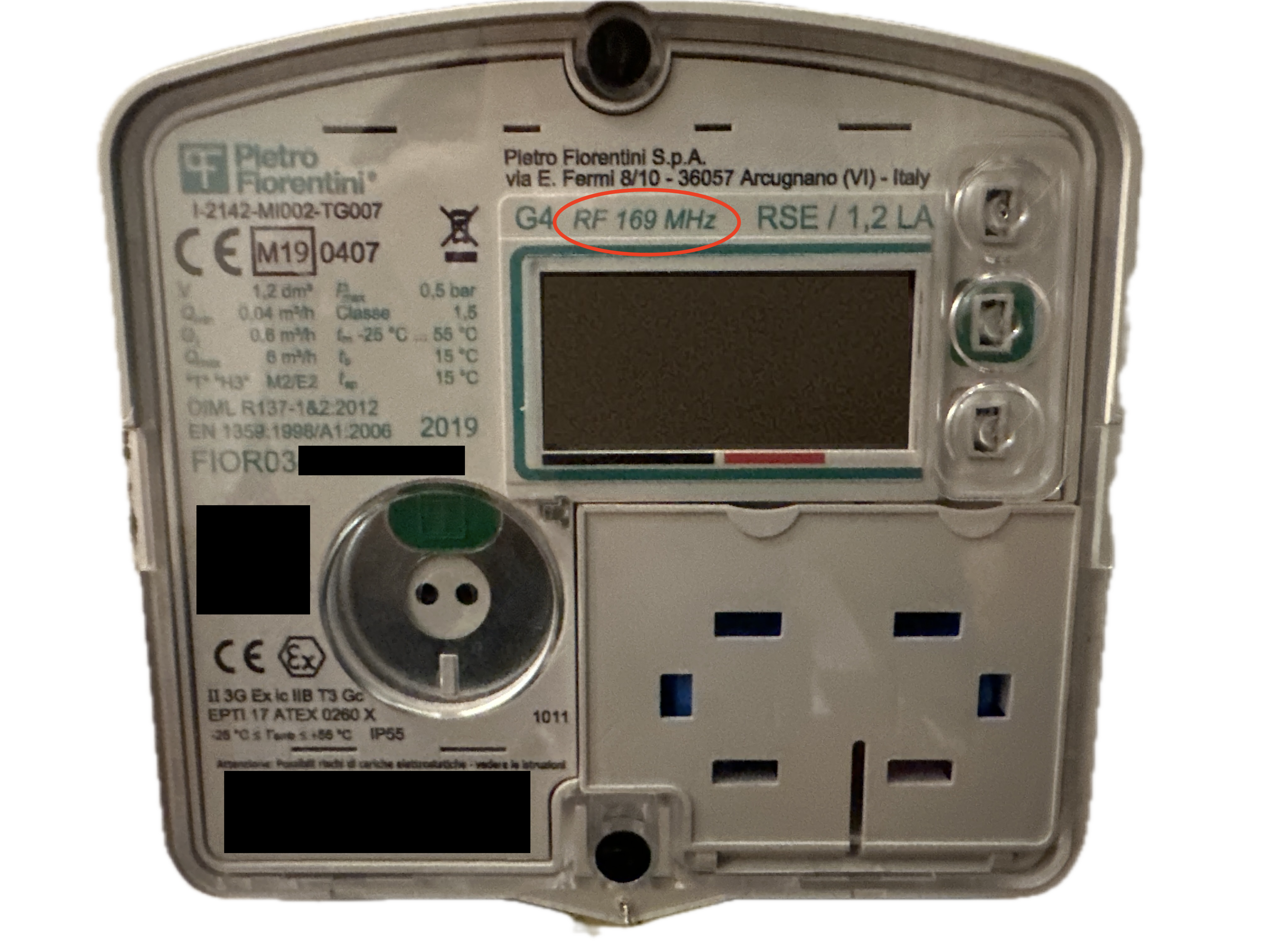 Gas meter label showing 169MHz